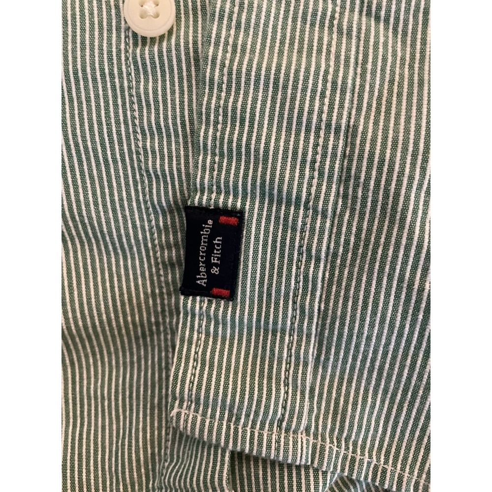 Abercrombie & Fitch Mens Size XL- Runs Big Green & White Striped Short Sleeve - Picture 4 of 5